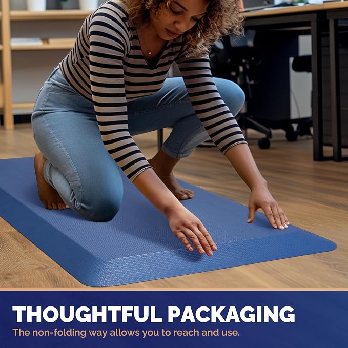 FEATOL Anti Fatigue Mat for Standing, 9/10 Extra Thick Ergonomic Standing Desk Mat, Comfort Memory Foam Standing Mat at Home,Office All Day (20" x 32", Blue, 1PC)