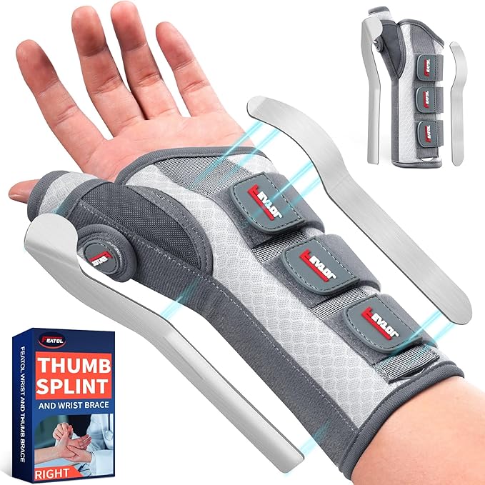FEATOL Carpal Tunnel Wrist Brace Night Support, Thumb Spica Splint Left Hand for De Quervains Tenosynovitis, Tendonitis, Thumb Brace for Women Men, White Pink, Large/XLarge