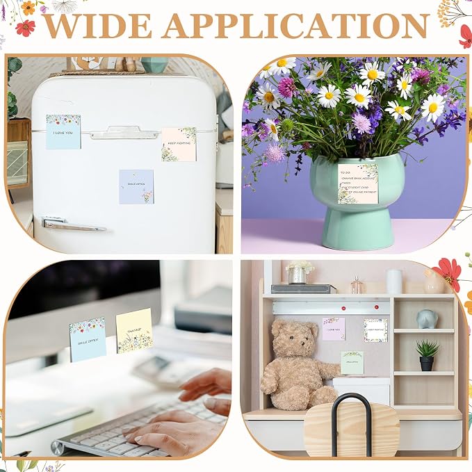 9 Pads Cute Sticky Notes Cartoon Self Stick Notepads 3x3 Inches Notes Adhesive Memo Pad Office Decor Gifts for Students School Teacher Office Meeting(Wildflower)