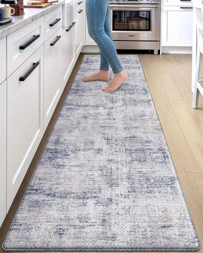 DEXI Kitchen Floor Mats Cushioned Anti Fatigue Runner Rug 23x107 Blue | Wide Standing Comfort, Waterproof Oil-proof, Memory Foam Padded for Front Sink Laundry