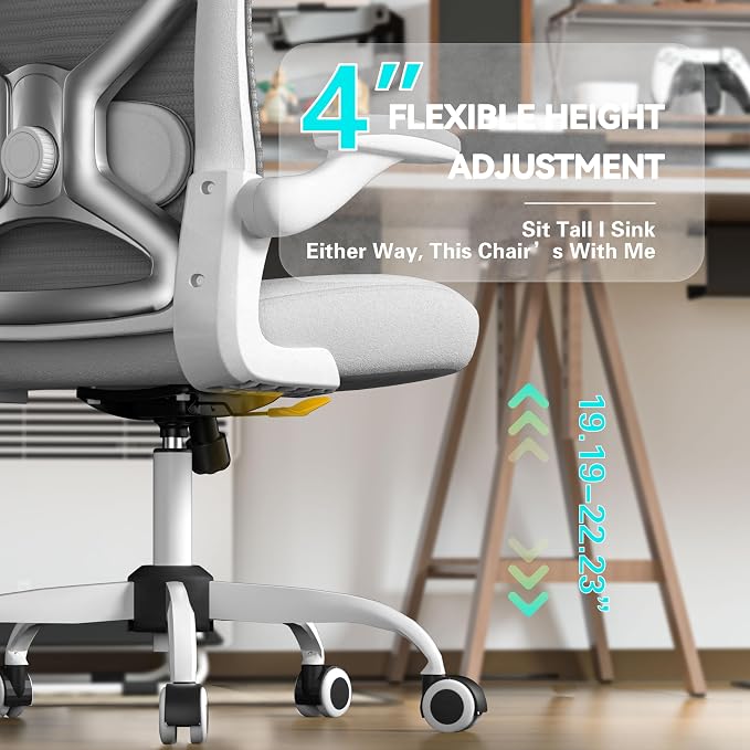 Office Desk Chair with Ergonomic Lumbar Support, Extra-Thick Seat Cushion, Flip-up Arms, Breathable Mesh Back, Computer Task Chair for Home Office