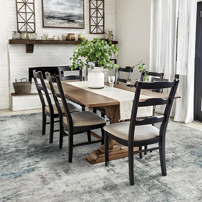 RUUGME Washable Abstract 8X10 Rug: Living Room Area Rugs Non-Slip Backing Neutral Stain Resistant Carpet for Bedroom Farmhouse Large Soft Indoor mats for Dining Room Office Entry 8X10 Blue