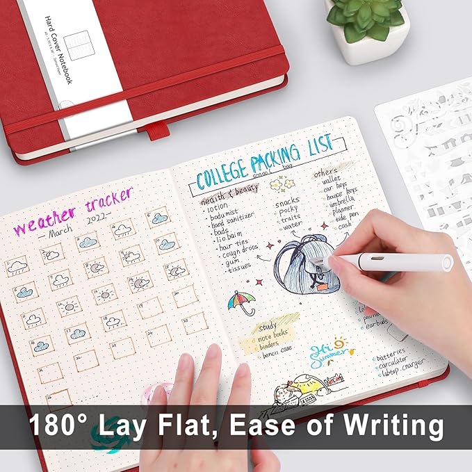AHGXG Dotted Journal - 320 Numbered Pages Dot Grid Notebook A5 Thick Journal, 100gsm Thick Dotted Paper, Leather Hardcover,Inner Pocket, 5.75'' × 8.38'', Red