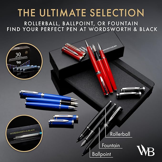 Wordsworth and Black Rollerball Pen - Luxury Pen - Chrome Finish, Green Lacquer, Ink Refill, Refillable, Gift for Men & Women, Professional Writing, Nice and Fancy Pens and for Work