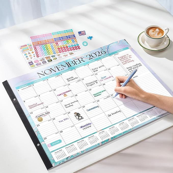Forvencer Desk Calendar 2026-2027, 20 Months Calendar Runs from May 2026 to December 2027, 22" x 17" Large 2026 Desk Calendar Monthly Planner with Plastic Cover for Home School Office, Green
