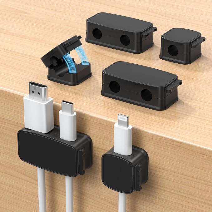 Basesailor 6Pack Magnetic Cable Clips Organizer,Cord Management Holder | Strong Adhesive Phone Charging Wire Keeper for Desk,Nightstand,Wall,Car,Desktop,Table,Home,Office