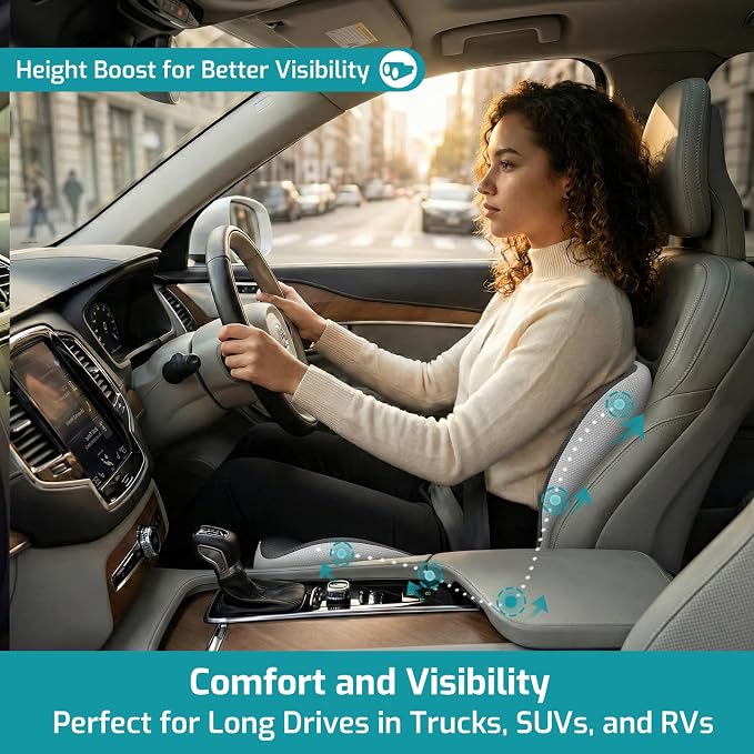 Trucker Seat Cushion, Thick Car Seat Cushions with Lumbar Support Pillow, Ergonomic L-Shaped Orthopedic Memory Foam for Long Driving Lower Back Pain Sciatica Relief, Gift for Drivers (Black+LGrey)
