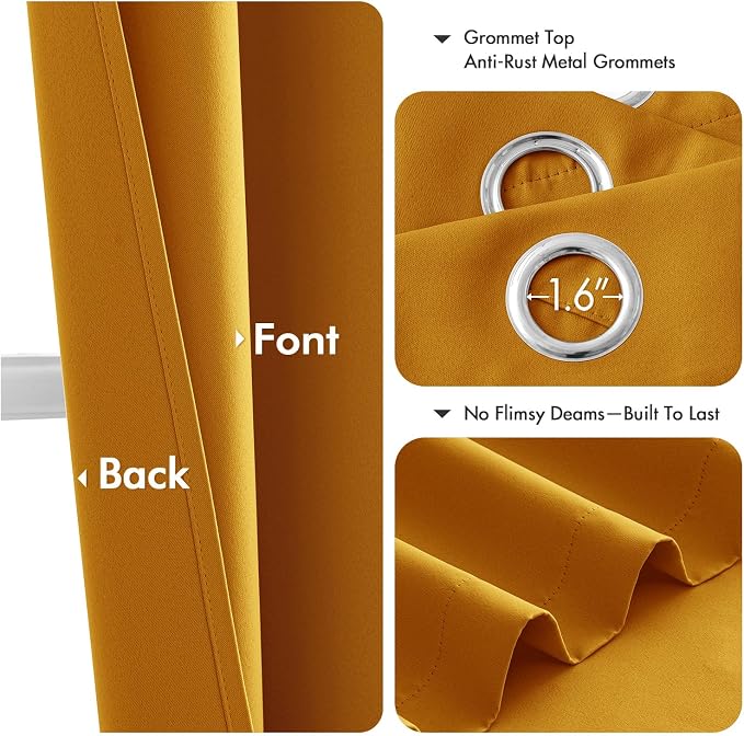 MIULEE Blackout Curtains for Bedroom Living Room 2 Panels, Thermal Insulated Room Darkening Drapes Grommet Noise Reducing Light Blocking Window Treatments 72 Inches Long 40x72 Inch Mustard Yellow