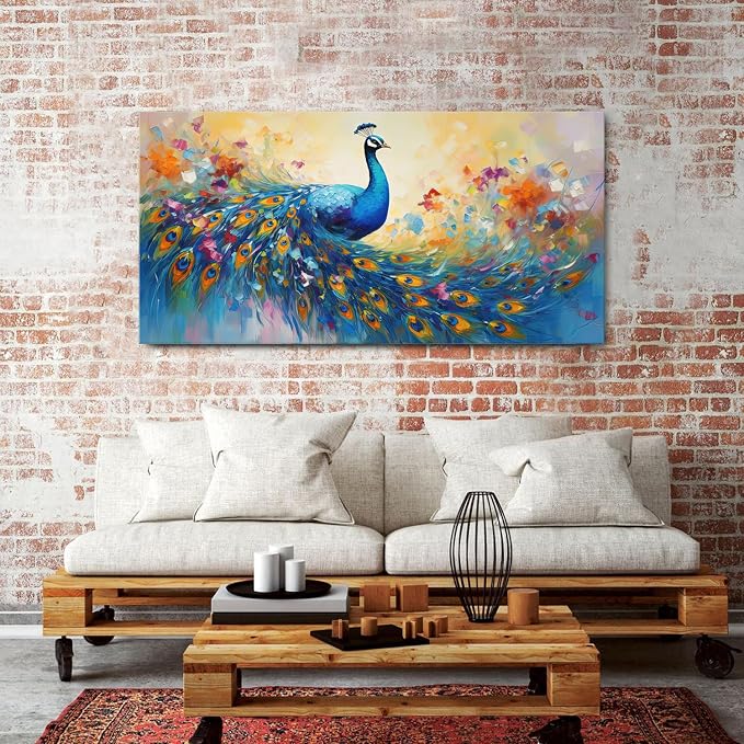 Abstract Peacock Wall Art Colorful Peacock Pictures Wall Decor Abstract Bird Canvas Poster Watercolor Animal Prints Painting Vintage Framed Artwork Living Room Bedroom Home Decorations 30x60