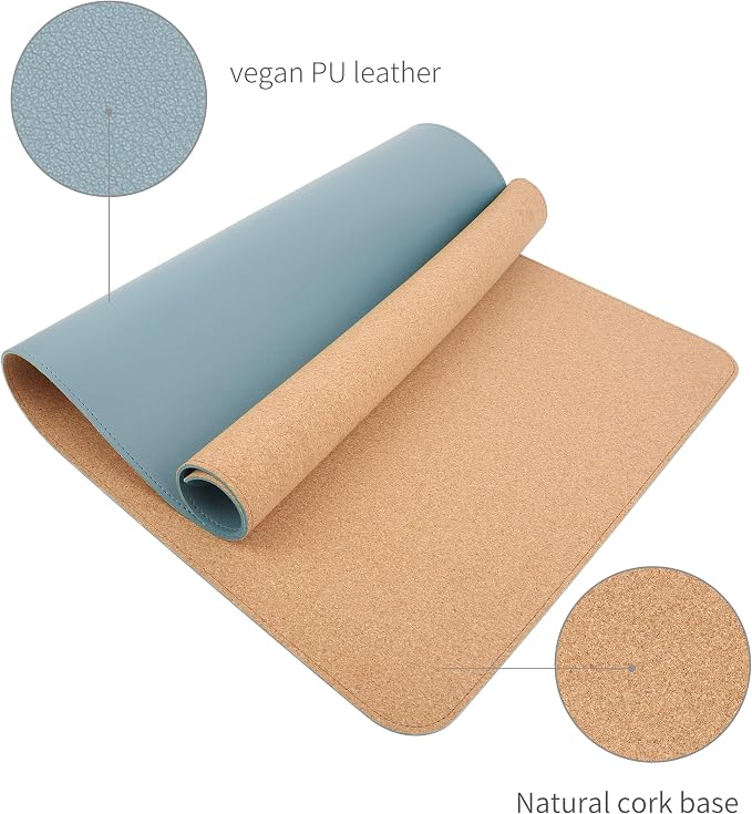 RENMTURE Dual-Sided Mouse Pad, Natural Cork & PU Leather Large Desk Pad for Office and Home Work, Desk Protector Non-Slip, Waterproof, Easy Clean (Blue Gray, 32"x16")