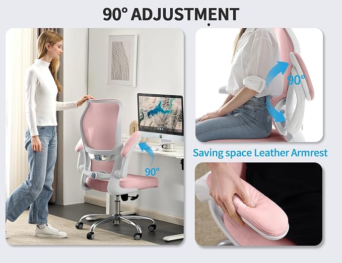 TRALT Ergonomic Office Chair- Desk Chair with Adjustable Lumbar Support | Big and Tall Back Ergonomic Desk Chair - Home Office Mesh Chairs and PU Leather Seat for Home Reading to Adults(Pink))