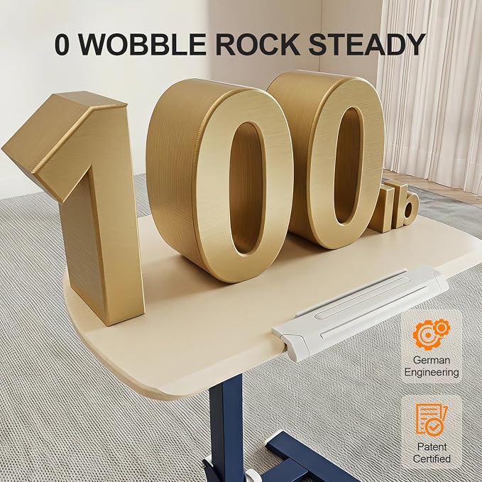 ROMOON Foldable Standing Desk with No-Assembly Design, Rolling Height-Adjustable Sit-Stand Table with Wheels, Space-Saving Portable Laptop Cart for Home Office and Small Space (Oat Yellow)