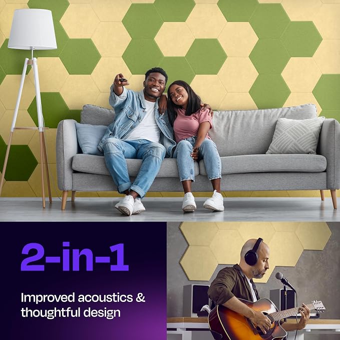 Acoustic Panels 12-Pack Soundproof Wall Panels 14"X12.1"X0.4" Sound Panels High Density Sound Dampening Panels - [Cancun Sand Hexagon]