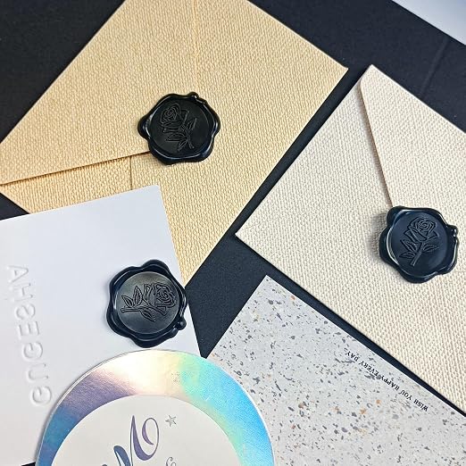 50 Pcs Black Wax Seal Stickers - Rose Style, Self Adhesive Wax Seal for Wedding Invitation, Good Adhesion, Black Rose Envelope Seals Stickers Perfect for Wedding Invitation, Scrapbooking