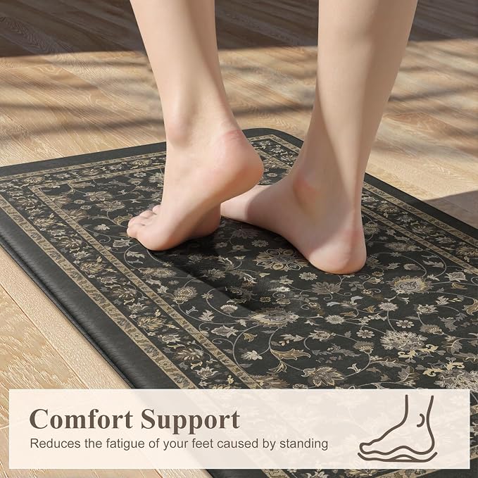 KIMODE Kitchen Floor Mats Anti Fatigue,Cushioned Kitchen Sink Rug | 17.3"x47"+ 17.3"x29",Dark Grey,Memory Foam Ergonomic Standing Mat Waterproof for Laundryroom Sink Home Office