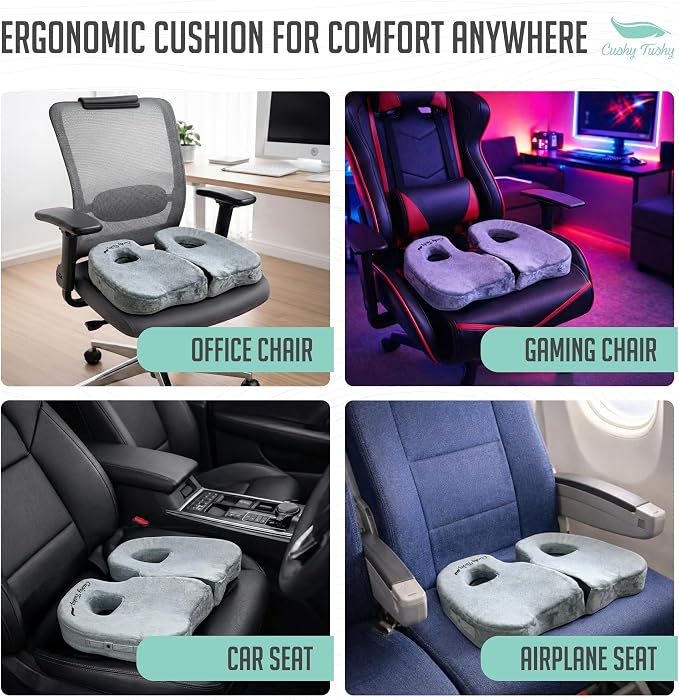 Cushy Tushy Premium Foldable Piriformis Seat Cushion - Piriformis Pain and Sciatic Pain Relief Cushion - for Home & Office Use, Perfect for Travel or Driving