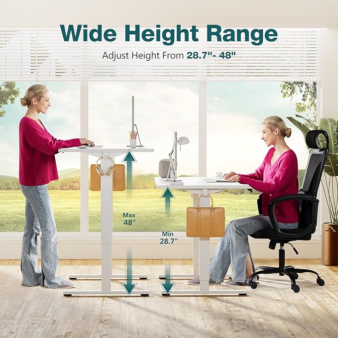 Sweetcrispy Electric Standing Desk Adjustable Height, 63x24 Inch Sit Stand Up Home Office Desks Memory Computer Workstation PC Work Table with Preset Splice Wood Board Metal Frame, White