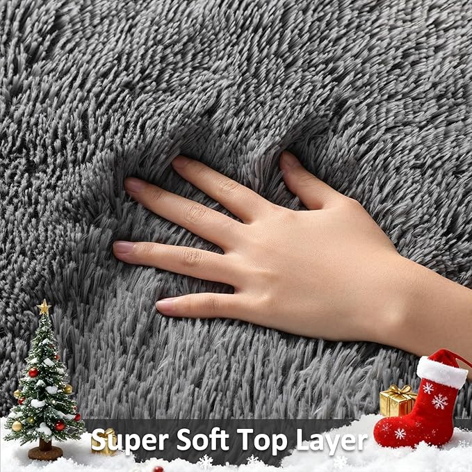 Ophanie 7x10 Area Rugs for Living Room,Upgrade Non-Slip Fluffy Soft Large Shag Bedroom Carpet,Grey Big Indoor Thick Rug,Gray Carpets for Boy and Girls Room Dorm Decor with Over 99 pcs Pile fibers