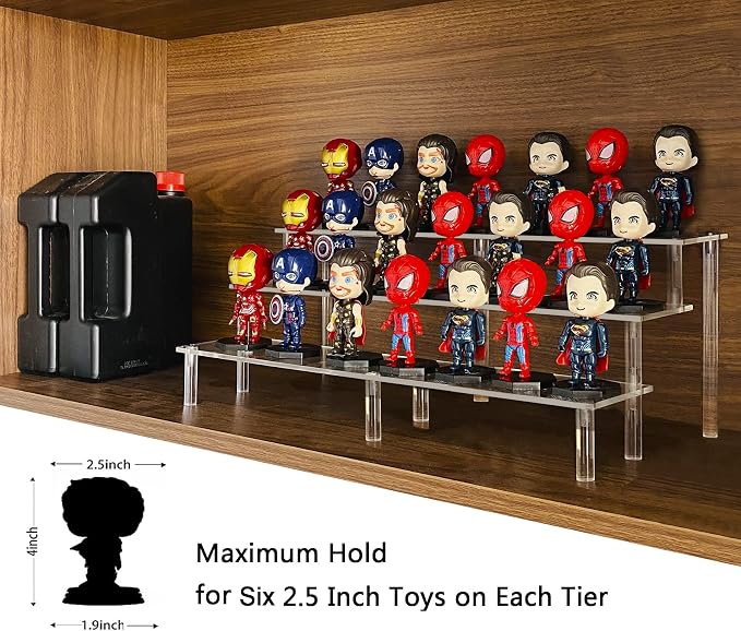 Acrylic Riser Display Shelf, 3 Tier Acrylic Shelves for Figures, 15.8 Inch | Large Clear Perfume Organizer, Display Stand for Funko Pop Amiibo Figures, Shelf Risers for Cupcake and Collectibles, 2 Pack