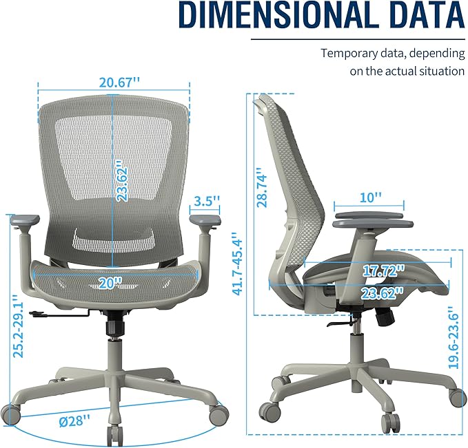 ELABEST T96 Mesh Office Chair,Ergonomic Computer Desk Chair,Sturdy Task Chair- Adjustable Lumbar Support & Armrests,Tilt Function,Comfort Wide Seat,Swivel Home Office Chair
