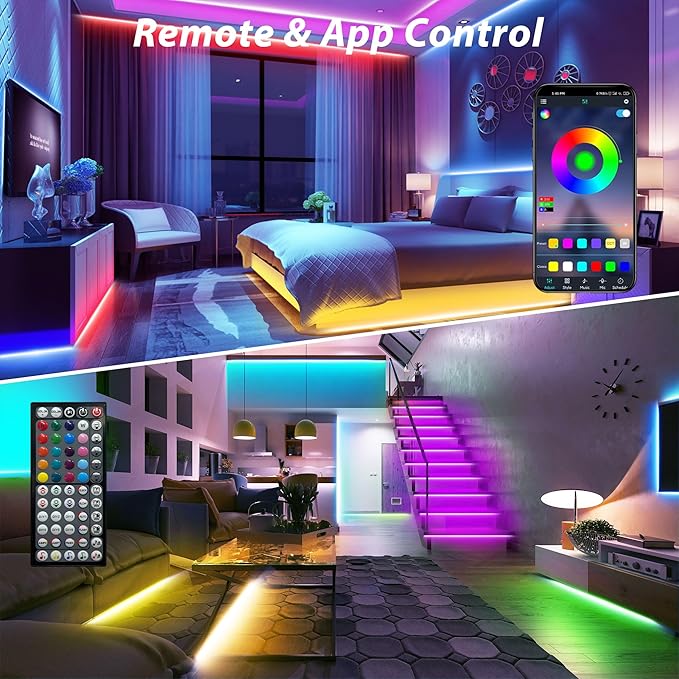 Led Lights for Bedroom 100 ft (1 Roll of 100ft), Music Sync RGB Led Strip Lights with Remote App Control, Color Changing Led Lights for Room Home Kitchen Party Decor