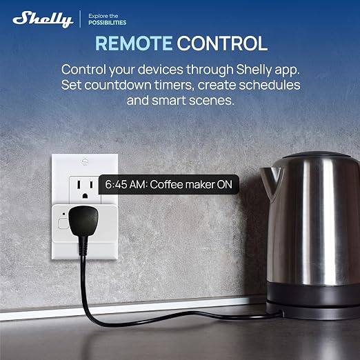 Shelly Smart Plug UL, WiFi, Bluetooth, Zigbee, Matter Outlet with Power Metering, Works with HomeKit, Google Home, Alexa, Home Assistant, Smart Socket, Easy Setup (4, White)