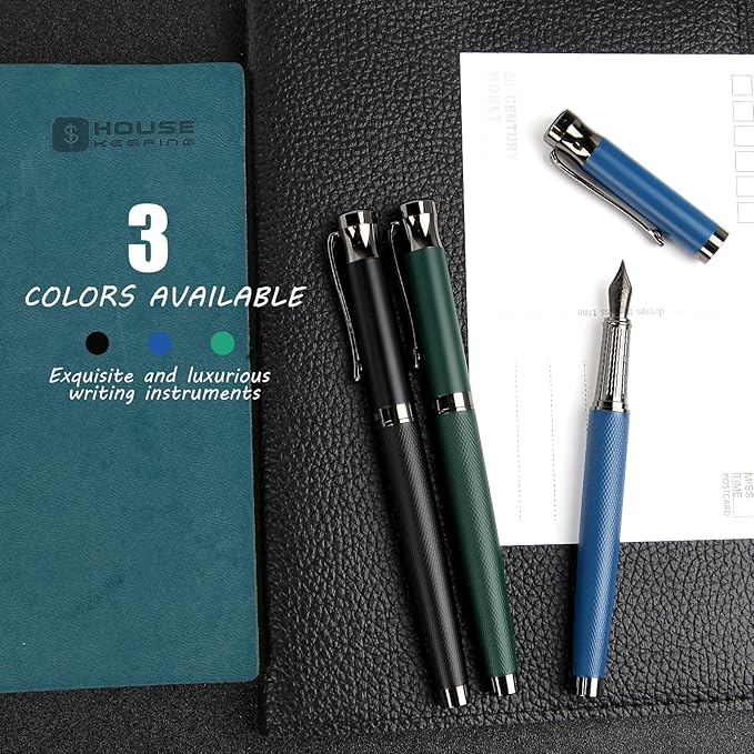 Luxury Fountain Pen Set,Ink Pen for Smooth Writing,Medium Nib,Includes 10 Ink Cartridges&Ink Converter,Best Pen Gift Case for Men & Women,fancy,Journaling,Executive Office pen-Black