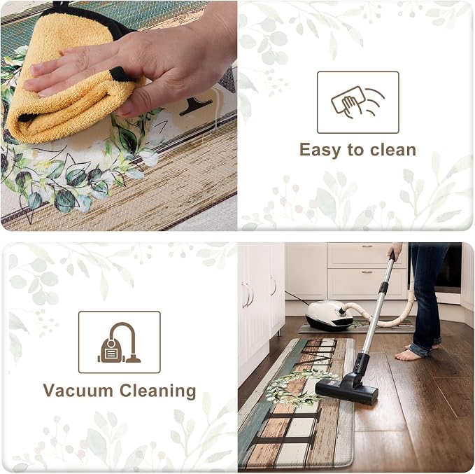 KIMODE Anti Fatigue Kitchen Mats, Farmhouse Kitchen Rugs Sets of 2,Non Slip Waterproof Kitchen Floor Mats,Ergonomic Cushioned Comfort Standing Mat for Home,Laundry,Office,Sink,Desk