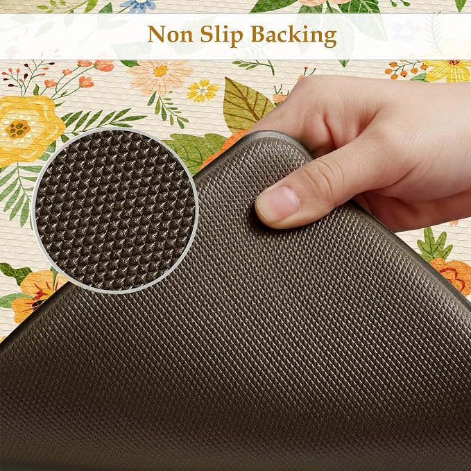 KIMODE Kitchen Mats for Floor Anti Fatigue,Beige Boho Kitchen Rugs Non Slip | Padded Kitchen Floor Mats, Memory Foam Kitchen Mats Cushioned, Standing Desk Mat for Laundry Office Bath Sink 17"x47"+17"x29"