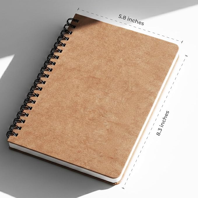 Kraft Spiral Notebooks 5.8” x 8.3”, Set of 6 College Ruled Journals, Recycled Brown Cover Thick Paper Writing Notebooks for School, Office & Travel 60 Sheets Each(120pages)
