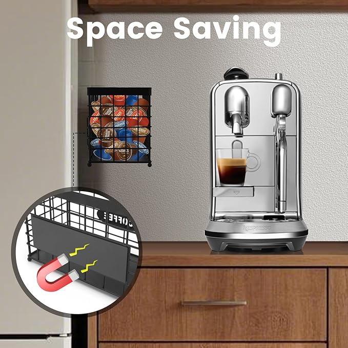 Coffee Pod Holder Basket Magnetic Coffee Pods Holder High-Capacity K Cup Holder Coffee Bar Accessories.Suitable for Kitchen Countertop and Side of the Refrigerator