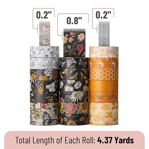 Mr. Pen- Washi Tape Set, 20 Rolls, Assorted Sizes, 4.37 Yards/Roll | Washi Tape for Scrapbook, Arts, Crafts, Journals and Planners, Golden Hives Theme