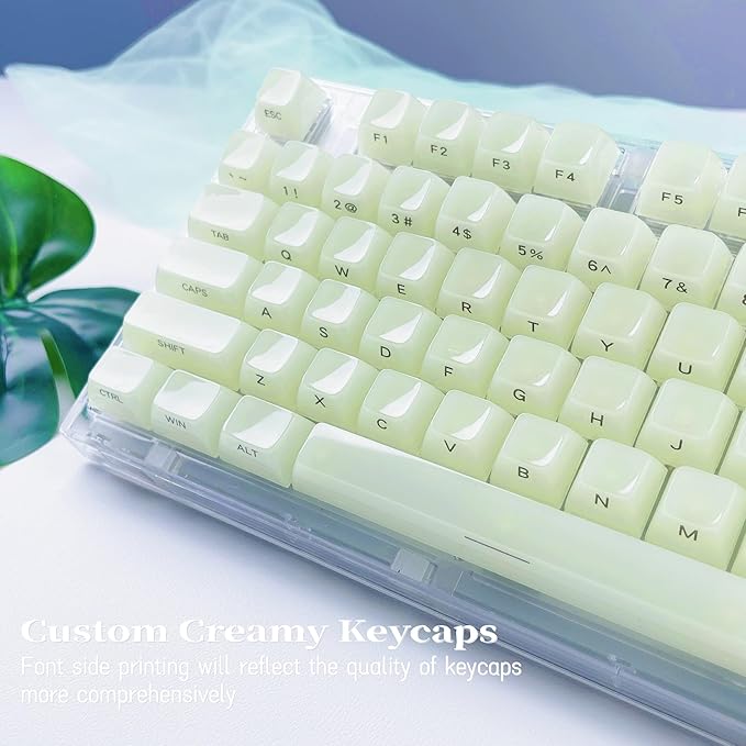 Womier Green Keycaps Jelly - Ceramic Keycaps Style, Clear Creamy Keyboard Key Cap, Transparent Side Printed Custom 60 65 75 100 Percent for Cherry MX/Outemu/Gateron Mechanical Keyboards(MDA Profile)
