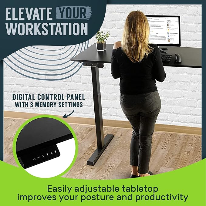 TechOrbits Electric Standing Desk Frame 60 x 24 Inch Tabletop - Motorized Workstation Two Leg Stand Up Desk with Memory Settings and Telescopic Sit Stand Height Adjustment (Black Frame/Wood BrownTop)