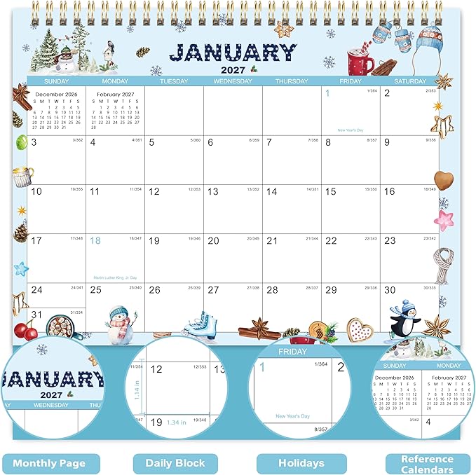 2026-2027 Desk Calendar - Standing Flip Desktop Calendar 2026-2027 from Jul 2026 - Dec 2027, 9.8" x 8.3", Memoranda Pages, Desk Calendar with Strong Twin-Wire Binding, Blank Blocks, Thick Paper