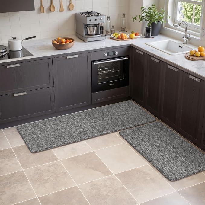 Collive Kitchen Mats for Floor 2PCS, Cushioned Anti Fatigue Mat Waterproof Kitchens Sink Rug Non Slip, Modern Comfort Standing Mat for Desk, Bar, Home Decor, 17"x47"+17"x29", Dark Grey
