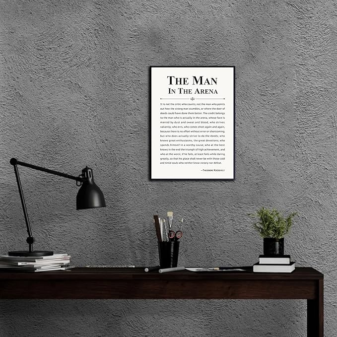 Howwii Inspirational Wall Art Office Decor The Man in the Arena Motivational Positive Quote Canvas Print Gift for Men&Women Framed Canvas Wall Decor 12”x16”