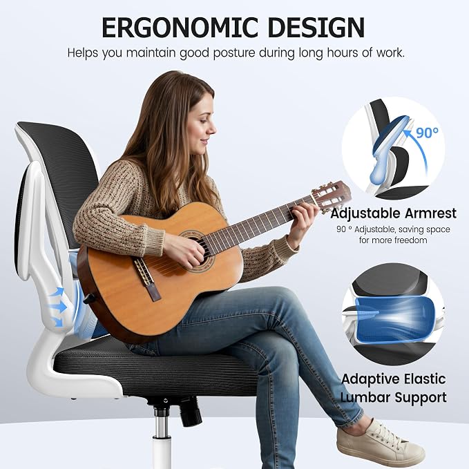 ALLGOD Office Chair Ergonomic Desk Chair, Breathable Mesh Desk Chair Comfy with Lumbar Support, Flip-up Armrests, Computer Chairs Comfortable for Home, Office, Work, Standard, 300Lbs