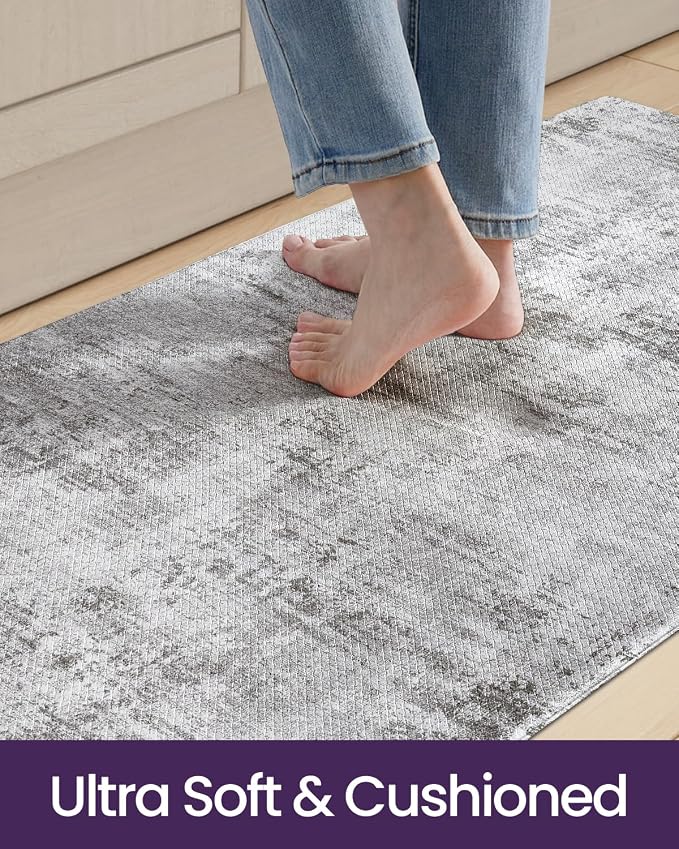 DEXI Kitchen Mats Cushioned Anti Fatigue, 23x59 Floor Padded Runner Rug Non Slip, Waterproof Standing Comfort Memory Foam for Front Sink Laundry, Dark Grey