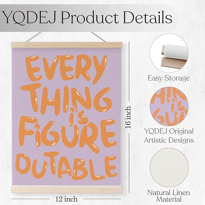 YQDEJ Purple Orange Everything Is Figureoutable Inspirational Wall Art Poster Hanger Frame, Purple Orange Positive Affirmations Wall Decor, Motivational Wall Art for Home Office Classroom, 12x16 Inch