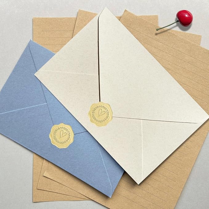 Tuhangcc Premium Velvet-Touch Stationery Set Unique Design with 24 Writing Sheets, 12 Envelopes (4x6)- Elegant Writing Kit for Love Letters & Party Invition (Lake Blue Sticker)