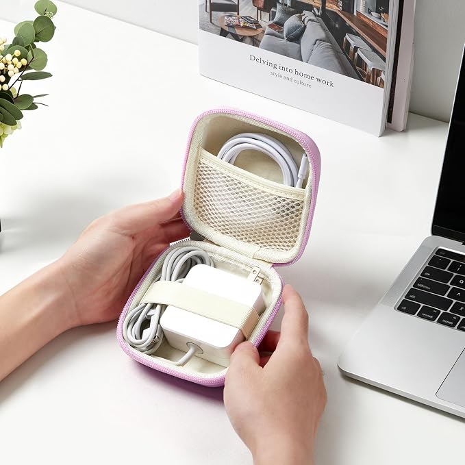 Charger Case for Macbook, Portable Tech Electronic Organizer Bag, Small Travel Storage Pouch for Laptop Accessories, MacBook Power Adapter, Charging Cords, USB Drives (Light Purple, M)
