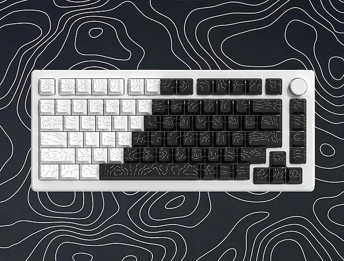 dagaladoo Double Shot PBT keycap Set,White and Black Topographic Keyboard keycaps 60 75 100 Percent,Shine Through Custom keycap Lines Backlit,Cherry Profile Key caps for US Layout Mechanical Keyboard