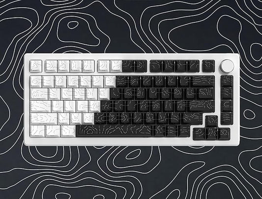 dagaladoo Double Shot PBT keycap Set,White and Black Topographic Keyboard keycaps 60 75 100 Percent,Shine Through Custom keycap Lines Backlit,Cherry Profile Key caps for US Layout Mechanical Keyboard