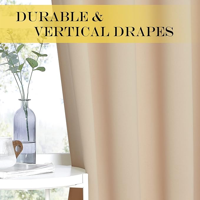 NICETOWN Room Darkening Window Curtain Extra Long 120" - (52" Wide, Biscotti Beige, 1 Piece) Curtain Thermal Insulated Privacy Drape for Baby Room/Bedroom
