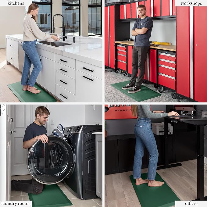 Zulay Home Large 20 x 39 Inch Anti Fatigue Floor Mat - 3/4 Inch Thick Cushioned Kitchen Mats for Standing - Comfortable Padded Floor Mats for Standing Work Desk - Memory Foam Kitchen Mat - Green
