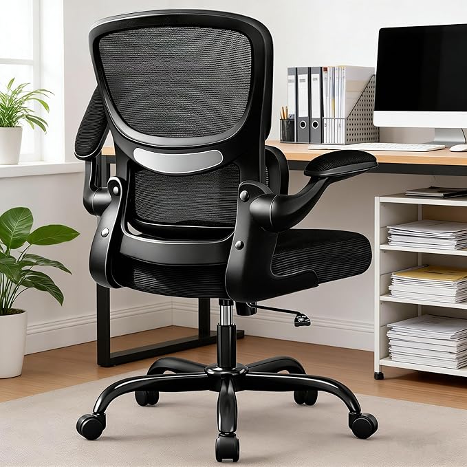ALLGOD Office Chair Ergonomic Desk Chair, Breathable Mesh Desk Chair Comfy with Lumbar Support, Flip-up Armrests, Computer Chairs Comfortable for Home, Office, Work, Standard, 300Lbs