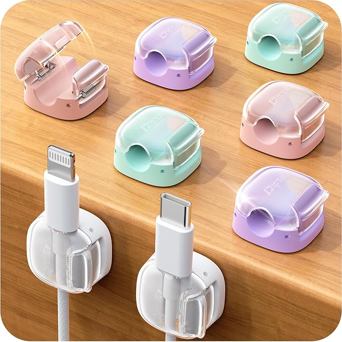 Cord Organizer, 8 Pack Cable Clips [1s Lock] Spring Cord Holder for Nightstand Home Office Desk Accessories Supplies for Women, Cute Girls College Dorm Room Essentials Decor, Classroom Organization