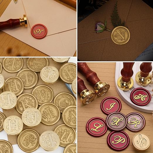 Wax Seal Stamp Kits, 200pcs Assorted Beads and 2pcs Initial Alphabet A Wax Seal Kits for Wedding Invitations Gift Wraps Envelopes and Christmas Cards (Alphabet A Kit)