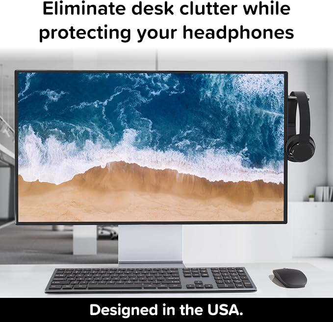 TotalMount Hidden Monitor Stand for Headphones – Does Not Block Monitor | Designed in USA: Premium-Grade Holder Saves Desk Space While Protecting Headphones and Headsets – Removable Adhesive Strips